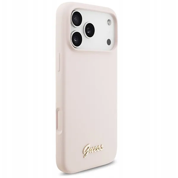 Guess для iPhone 17 Pro Max чехол Liquid silicone Gold metal logo & Camera Hard Pink (MagSafe)