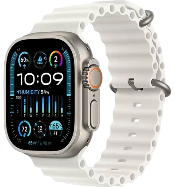Apple Watch Series Ultra 2 49mm Natural Titanium Case with White Ocean Band One Size