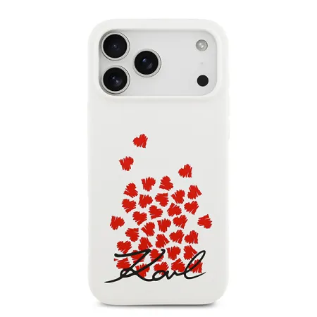 Lagerfeld для iPhone 17 Pro Max чехол Liquid Silicone Hearts Hard White (MagSafe)