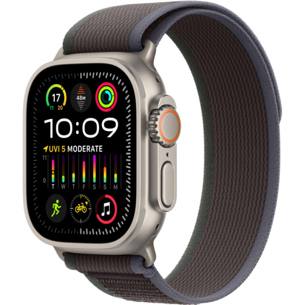 Apple Watch Series Ultra 2 49mm Natural Titanium Case with Blue/Black Trail Loop M/L